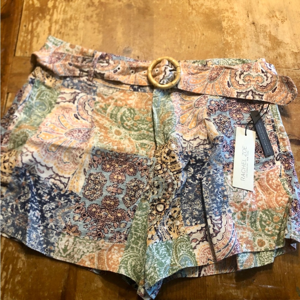 Rachel Zoe Paisley Linen Patchwork Belted Women’s Shorts - Multi NWT XL